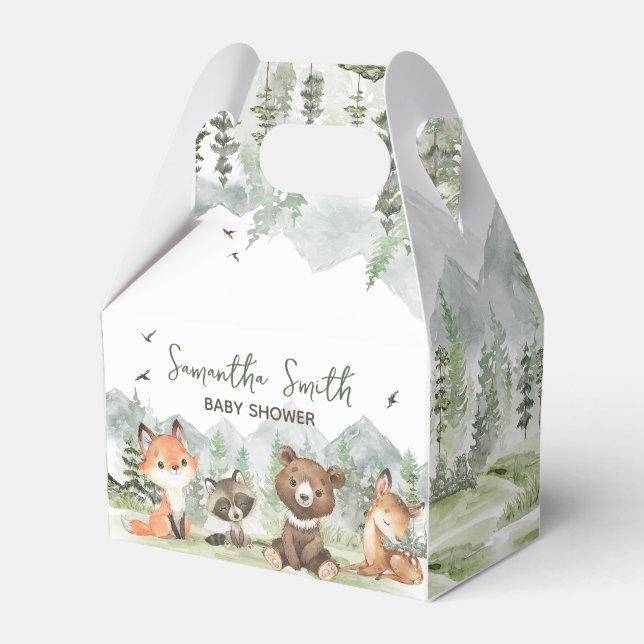 Adventure Begin Woodland Animals Baby Shower Favor Boxes (Front Side)