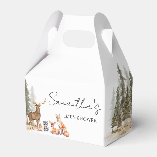 Adventure Begin Woodland Animals Baby Shower Favor Boxes (Front Side)