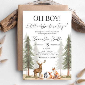 Adventure Begin Woodland Animals Baby Shower Invitation
