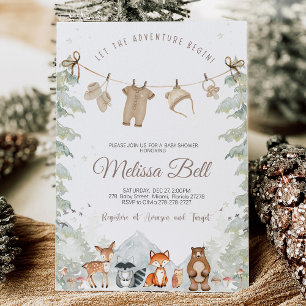 Adventure Begin Woodland Animals Baby Shower Invitation