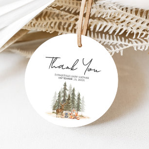 Adventure Begin Woodland Animals Baby Shower Round Favor Tags