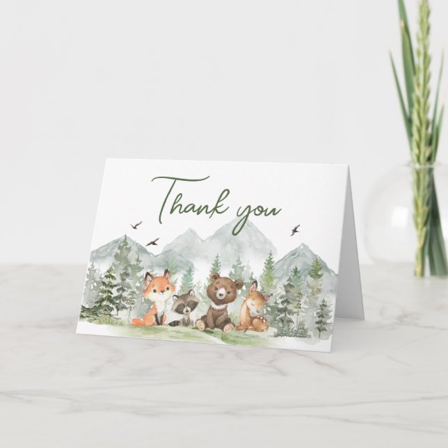Adventure Begin Woodland Animals Baby Shower Thank You Card (Front)