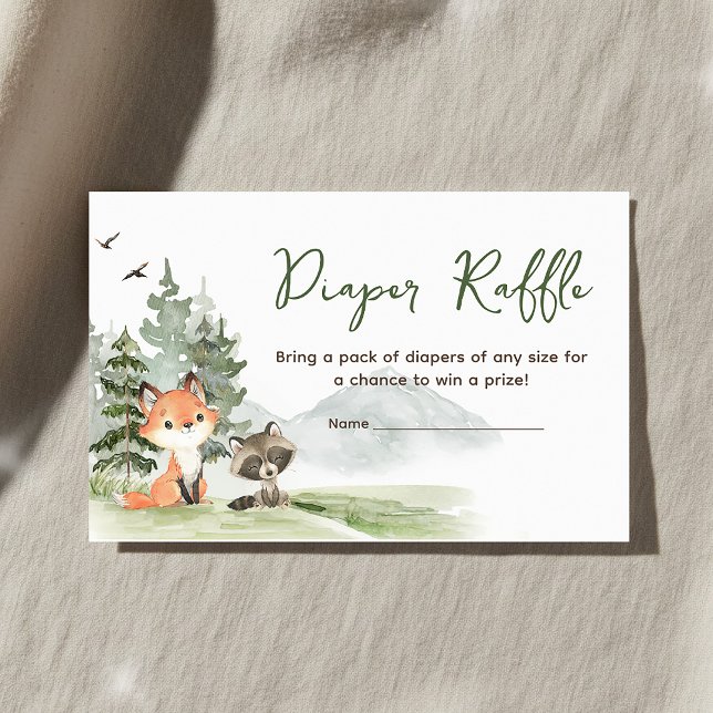 Adventure Begin Woodland Animals Diaper Raffle Enclosure Card (Adventure Begin Woodland Animals Baby Shower Diaper Raffle)