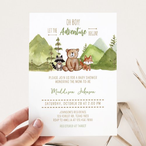 Adventure Begin Woodland Baby Shower  Invitation