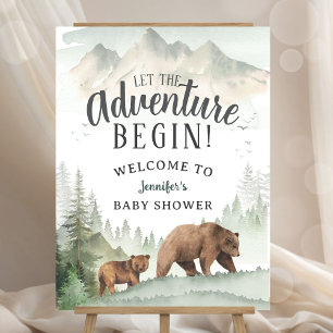 Adventure Begin Woodland Bear Baby Shower Welcome Foam Board