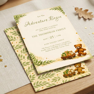 Adventure Begin Woodland Bear Sage Greenery Invitation