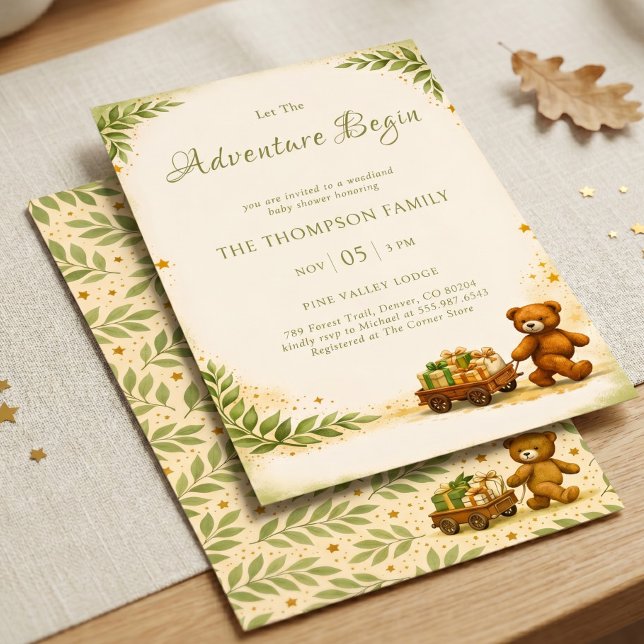 Adventure Begin Woodland Bear Sage Greenery Invitation (Adventure Begin Woodland Bear Sage Greenery Invitation)