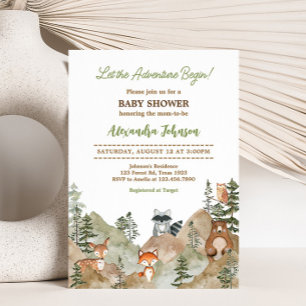 Adventure Begin Woodland Mountain Baby Shower Invitation