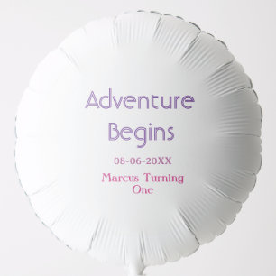 Adventure begins 1st birthday name date simple min balloon
