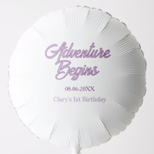 Adventure begins 1st birthday name date simple min balloon
