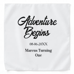 Adventure begins 1st birthday name date simple min bandana