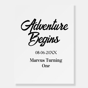 Adventure begins 1st birthday name date simple min foam board