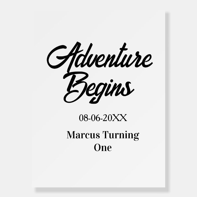 Adventure begins 1st birthday name date simple min foam board (Front)