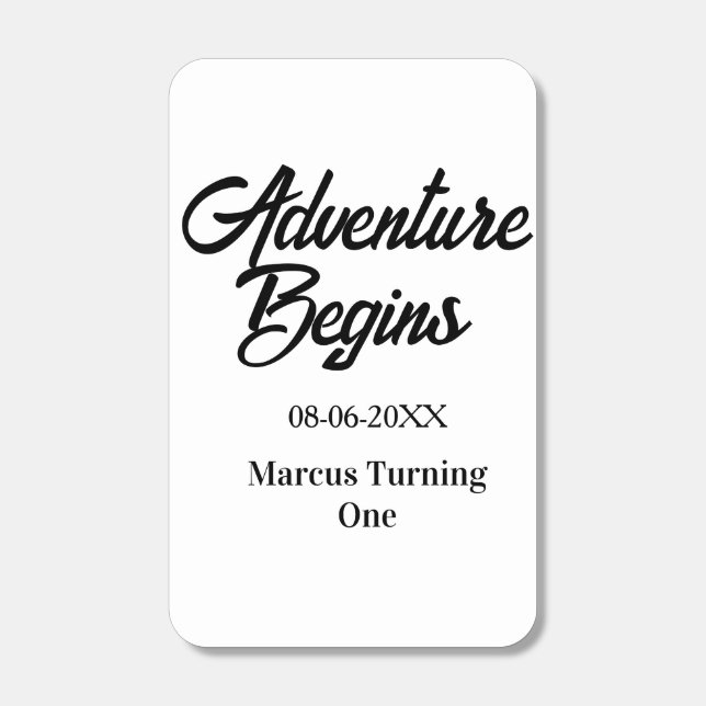 Adventure begins 1st birthday name date simple min matchboxes (Front)