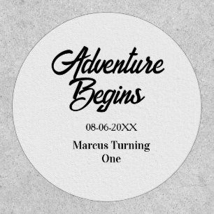 Adventure begins 1st birthday name date simple min patch