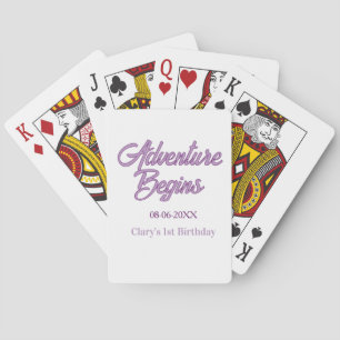 Adventure begins 1st birthday name date simple min poker cards