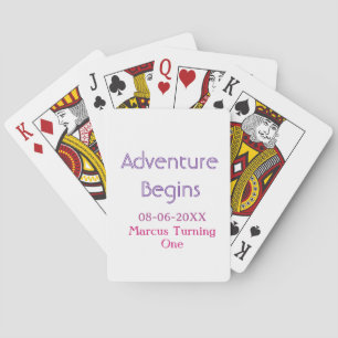Adventure begins 1st birthday name date simple min poker cards