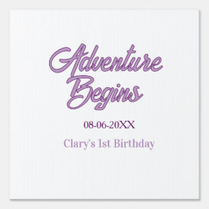 Adventure begins 1st birthday name date simple min sign