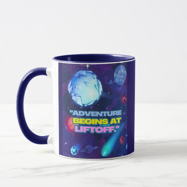 Adventure begins at liftoff insulated tumbler mug (Left)