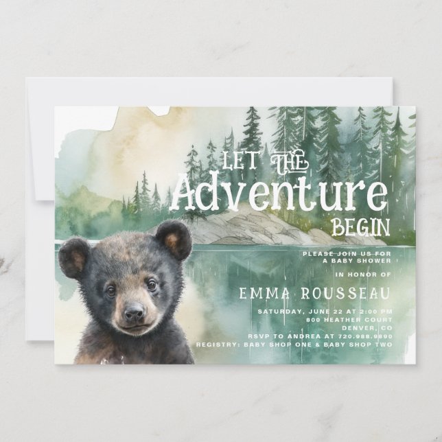 Adventure Begins Baby Bear Cub Baby Shower Invitation (Front)