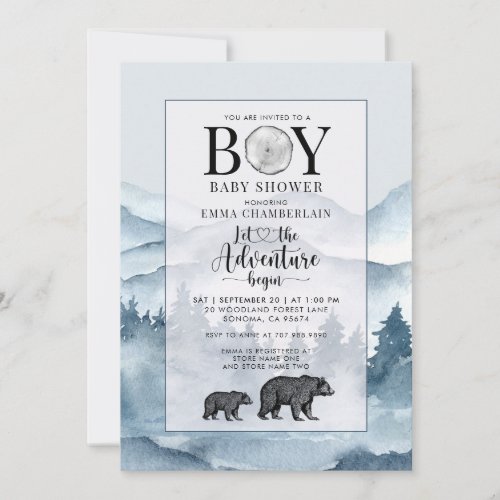 Adventure Begins Baby Boy Shower Forest Watercolor Invitation