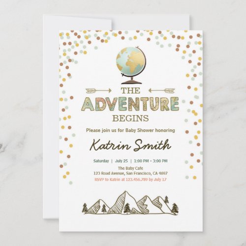 Adventure begins Baby shower invitation Globe map