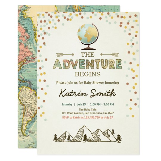 Adventure Begins Baby Shower Invitation Globe Map Zazzle Com