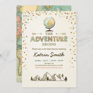 Adventure begins Baby shower invitation Globe map