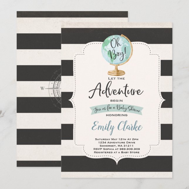 Adventure Begins Baby Shower Invitation Map Shower (Front/Back)