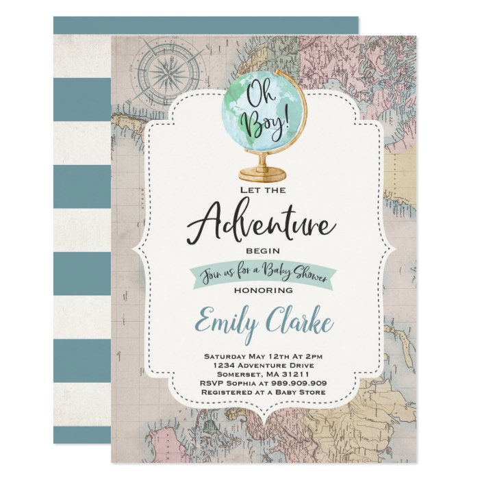 adventure begins baby shower invitation map shower  zazzle