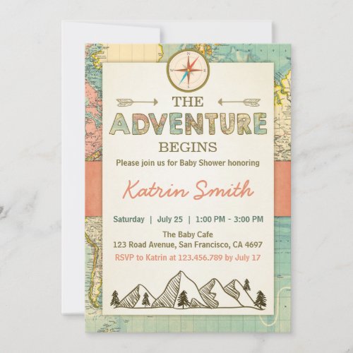 Adventure begins Baby shower invite Travel Map