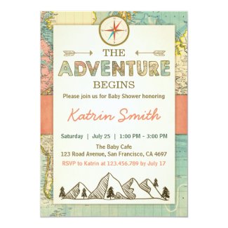 Adventure begins Baby shower invite Travel Map
