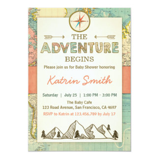 Adventure begins Baby shower invite Travel Map