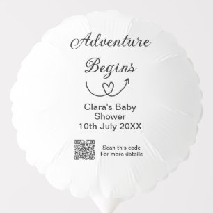 Adventure begins baby shower scan QR code heart si Balloon