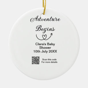 Adventure begins baby shower scan QR code heart si Ceramic Ornament