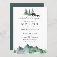 Adventure Begins Bear Baby Shower Invitation