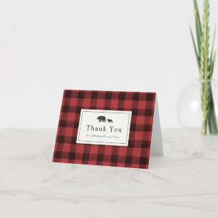 Adventure Begins Bear Baby Shower Plaid Thank You
