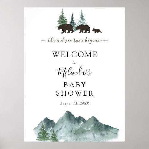 Adventure Begins Bear Baby Shower Welcome Poster