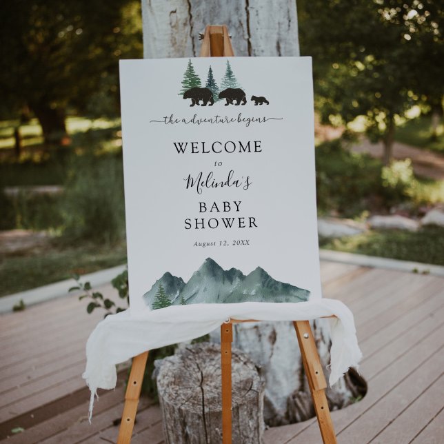 Adventure Begins Bear Baby Shower Welcome Poster (Creator Uploaded)