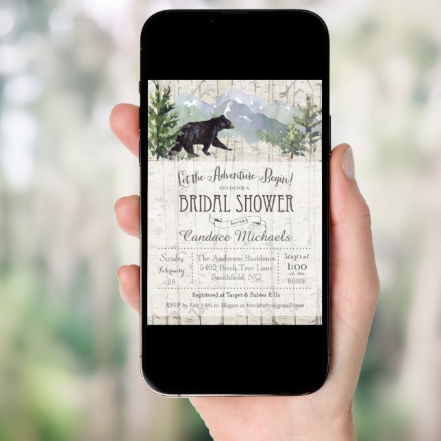Adventure Begins Bear Bridal Shower Invitation (Front Digital)
