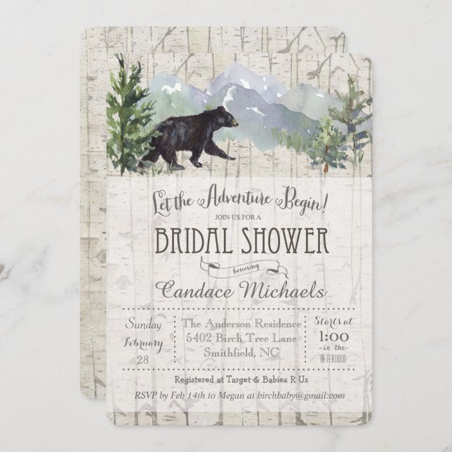 Adventure Begins Bear Bridal Shower Invitation (Front/Back)