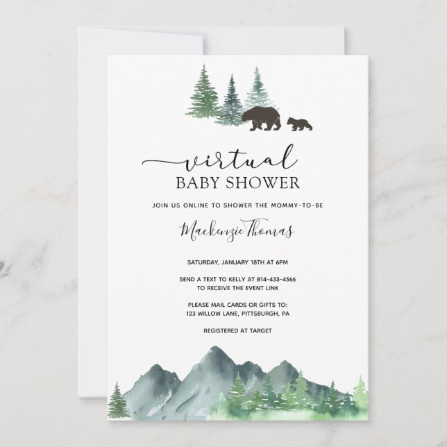 Adventure Begins Bear Virtual Baby Shower Invitation (Front)