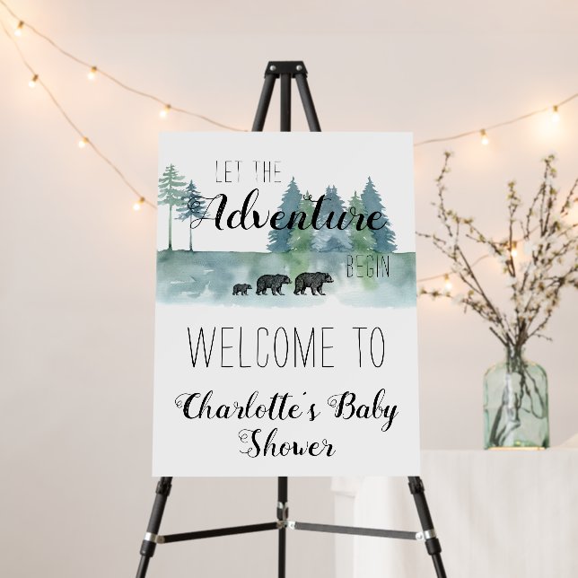 Adventure Begins Bears Baby Shower Welcome Foam Board (In Situ (Stand))