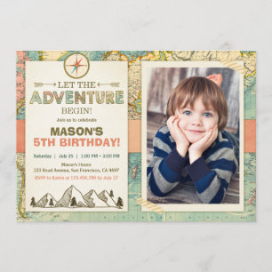 Adventure begins Birthday invitation Travel Map