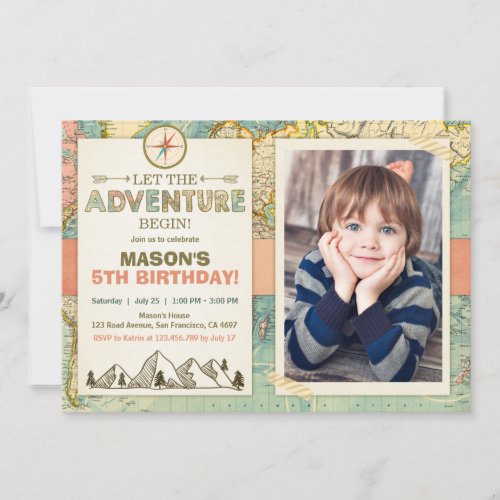 Adventure begins Birthday invitation Travel Map