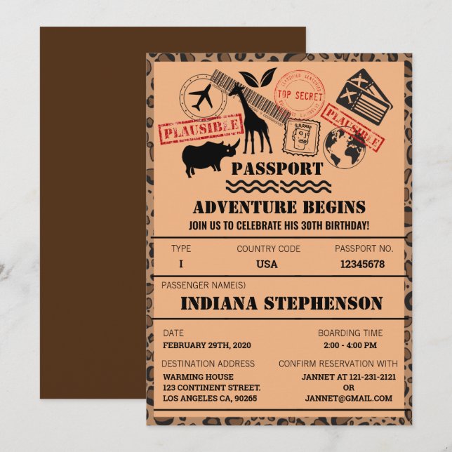 Adventure Begins Birthday Safari World Destination Invitation (Front/Back)