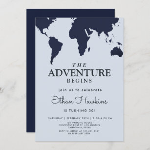 Adventure begins Birthday World Travel Map Explore Invitation