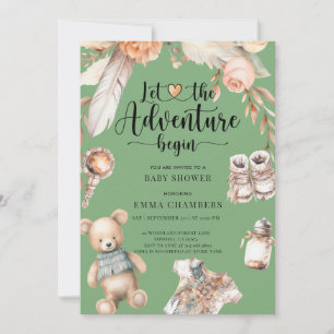 Adventure Begins Boho Baby Shower Green Invitation