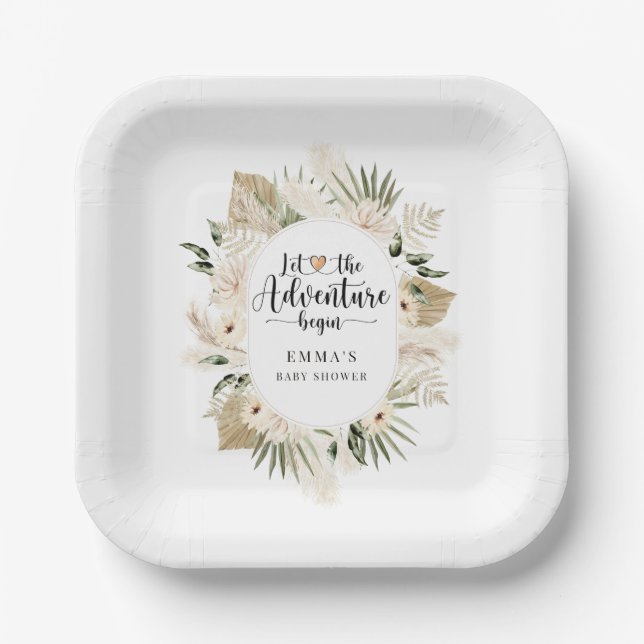 Adventure Begins Boho Baby Shower  Paper Plates (Front)