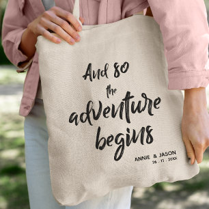 Adventure Begins Bride And Groom Wedding Favor Tote Bag